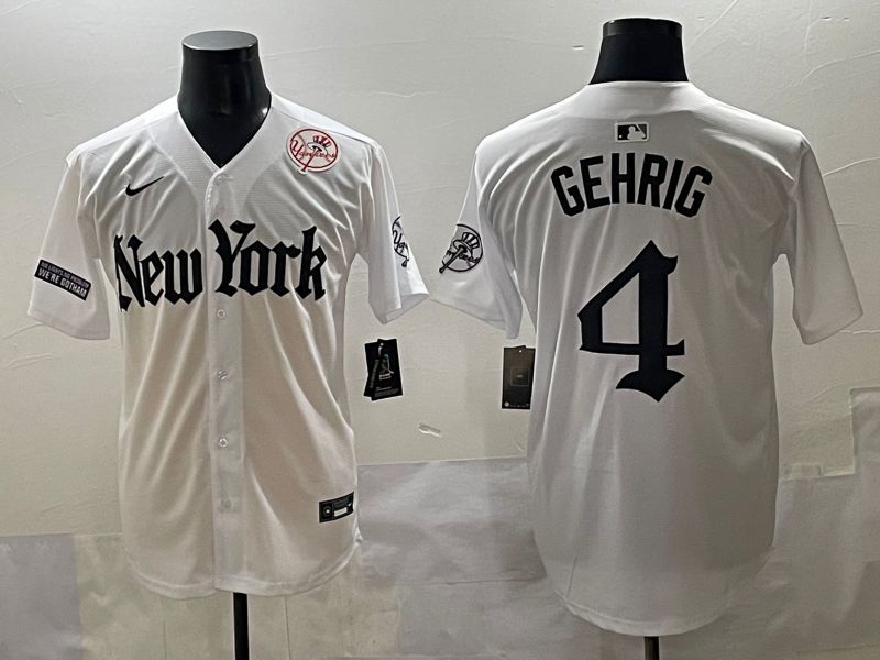 Men 2025 New York Yankees 4 Gehrig White Five generations Joint Name Nike MLB Jersey style 12